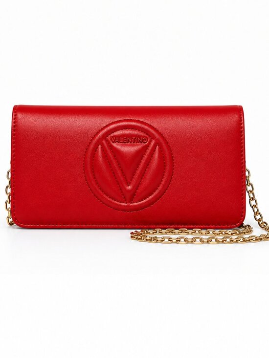 MARIO VALENTINO SPA Handbags - MARIO VALENTINO SPA Red Leather Chain Wallet Clutch V Logo